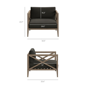Modway Furniture Northlake Solid Teak Outdoor Patio Set with Cross-back Sofa Chairs Ottoman and Side Table Weathered Gray Flint EEI-7274-WGR-FLI