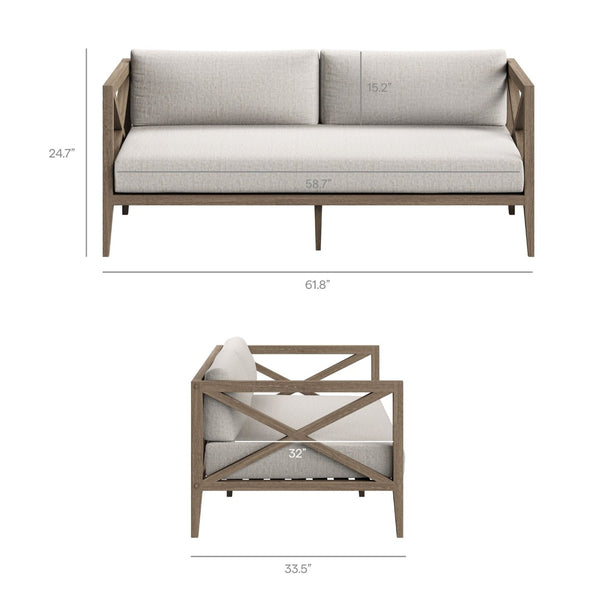 Modway Furniture Northlake Solid Teak Outdoor Patio Set with Cross-back Sofa Chairs Ottoman and Side Table Weathered Gray Pebble EEI-7274-WGR-PEB