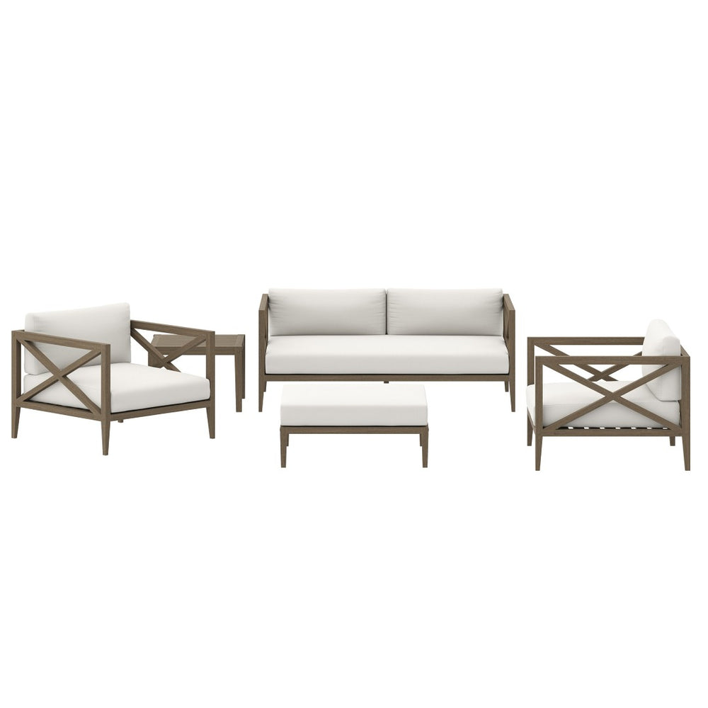 Modway Furniture Northlake 5-Piece Teak Outdoor Patio Furniture Set with Plush Cushions - Weather-Resistant Comfort EEI-7274-WGR-WHI