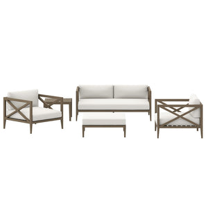 Modway Furniture Northlake 5-Piece Teak Outdoor Patio Furniture Set with Plush Cushions - Weather-Resistant Comfort EEI-7274-WGR-WHI