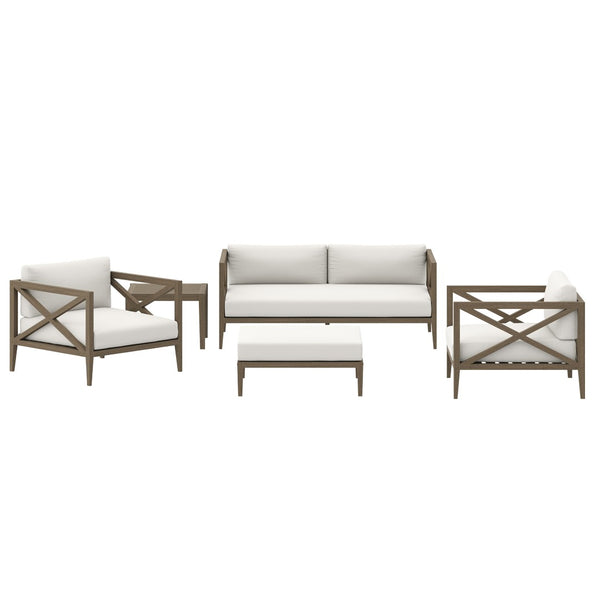 Modway Furniture Northlake 5-Piece Teak Outdoor Patio Furniture Set with Plush Cushions - Weather-Resistant Comfort EEI-7274-WGR-WHI