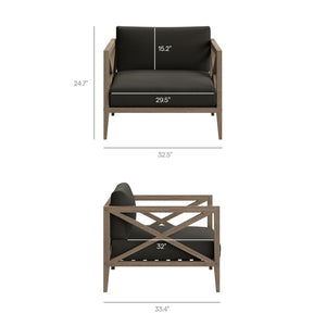 Modway Furniture Northlake Solid Teak Outdoor 3 Piece Lounge Set with Cross Back Armchairs and Side Table Weathered Gray Flint EEI-7275-WGR-FLI