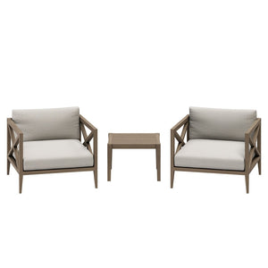 Modway Furniture Northlake Solid Teak Outdoor 3 Piece Lounge Set with Cross Back Armchairs and Side Table Weathered Gray Pebble EEI-7275-WGR-PEB
