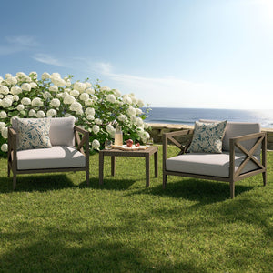 Modway Furniture Northlake Solid Teak Outdoor 3 Piece Lounge Set with Cross Back Armchairs and Side Table Weathered Gray Pebble EEI-7275-WGR-PEB