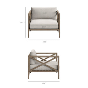Modway Furniture Northlake Solid Teak Outdoor 3 Piece Lounge Set with Cross Back Armchairs and Side Table Weathered Gray Pebble EEI-7275-WGR-PEB