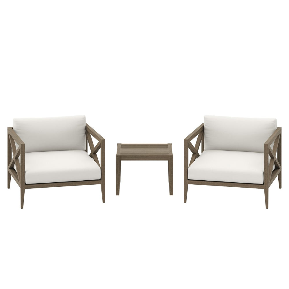 Modway Furniture Northlake 3-Piece Teak Patio Furniture Set with Weather-Resistant Cushions for Outdoor Comfort EEI-7275-WGR-WHI