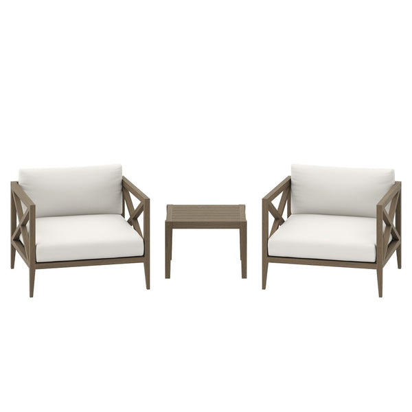 Modway Furniture Northlake 3-Piece Teak Patio Furniture Set with Weather-Resistant Cushions for Outdoor Comfort EEI-7275-WGR-WHI