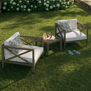 Modway Furniture Northlake 3-Piece Teak Patio Furniture Set with Weather-Resistant Cushions for Outdoor Comfort EEI-7275-WGR-WHI