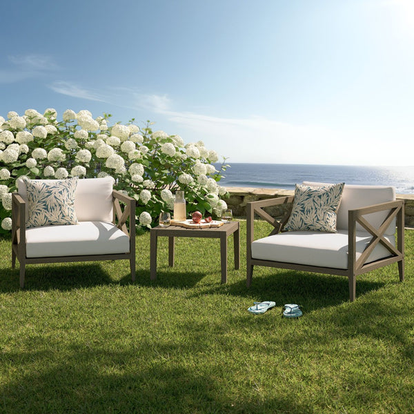 Modway Furniture Northlake 3-Piece Teak Patio Furniture Set with Weather-Resistant Cushions for Outdoor Comfort EEI-7275-WGR-WHI