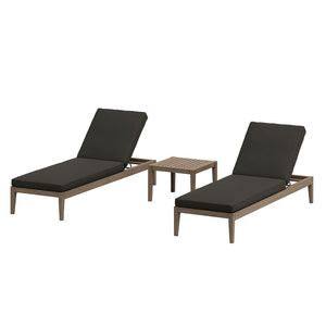 Modway Furniture Northlake Solid Teak Outdoor Chaise Lounge Set with Slatted Design for Patio Weathered Gray Flint EEI-7276-WGR-FLI