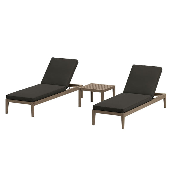 Modway Furniture Northlake Solid Teak Outdoor Chaise Lounge Set with Slatted Design for Patio Weathered Gray Flint EEI-7276-WGR-FLI
