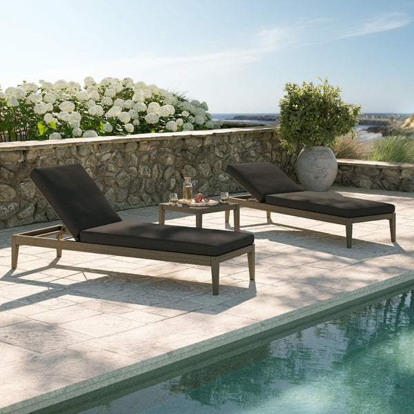 Modway Furniture Northlake Solid Teak Outdoor Chaise Lounge Set with Slatted Design for Patio Weathered Gray Flint EEI-7276-WGR-FLI