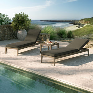 Modway Furniture Northlake Solid Teak Outdoor Chaise Lounge Set with Slatted Design for Patio Weathered Gray Flint EEI-7276-WGR-FLI