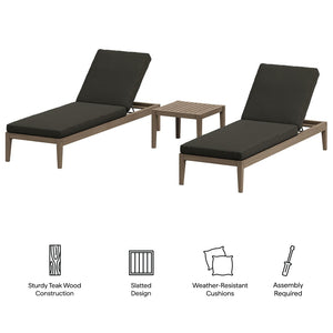 Modway Furniture Northlake Solid Teak Outdoor Chaise Lounge Set with Slatted Design for Patio Weathered Gray Flint EEI-7276-WGR-FLI