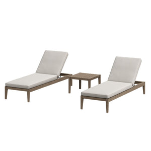 Modway Furniture Northlake Solid Teak Outdoor Chaise Lounge Set with Slatted Design for Patio Weathered Gray Pebble EEI-7276-WGR-PEB
