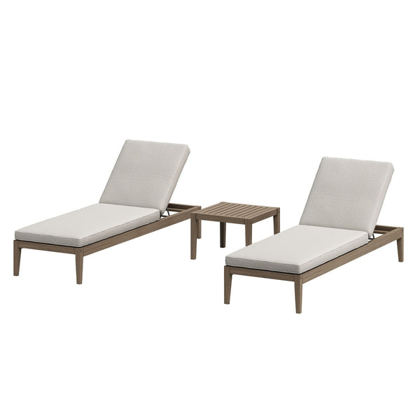 Modway Furniture Northlake Solid Teak Outdoor Chaise Lounge Set with Slatted Design for Patio Weathered Gray Pebble EEI-7276-WGR-PEB