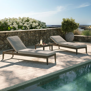 Modway Furniture Northlake Solid Teak Outdoor Chaise Lounge Set with Slatted Design for Patio Weathered Gray Pebble EEI-7276-WGR-PEB