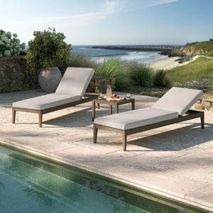Modway Furniture Northlake Solid Teak Outdoor Chaise Lounge Set with Slatted Design for Patio Weathered Gray Pebble EEI-7276-WGR-PEB