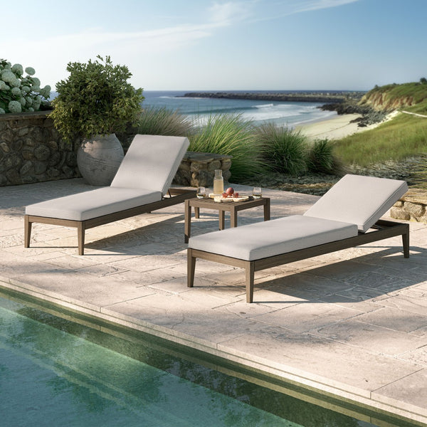 Modway Furniture Northlake Solid Teak Outdoor Chaise Lounge Set with Slatted Design for Patio Weathered Gray Pebble EEI-7276-WGR-PEB