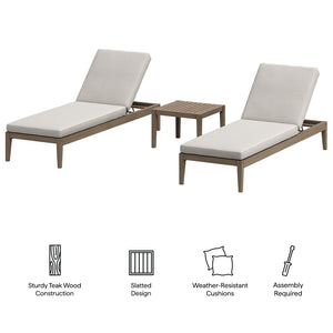 Modway Furniture Northlake Solid Teak Outdoor Chaise Lounge Set with Slatted Design for Patio Weathered Gray Pebble EEI-7276-WGR-PEB