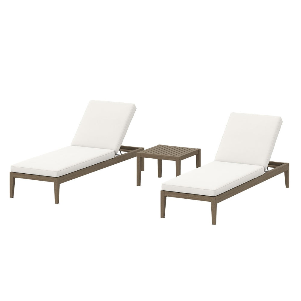 Modway Furniture Northlake 3-Piece Teak Wood Outdoor Lounge Set with Adjustable Chaises & Side Table - Weather Resistant EEI-7276-WGR-WHI