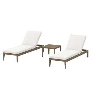 Modway Furniture Northlake 3-Piece Teak Wood Outdoor Lounge Set with Adjustable Chaises & Side Table - Weather Resistant EEI-7276-WGR-WHI
