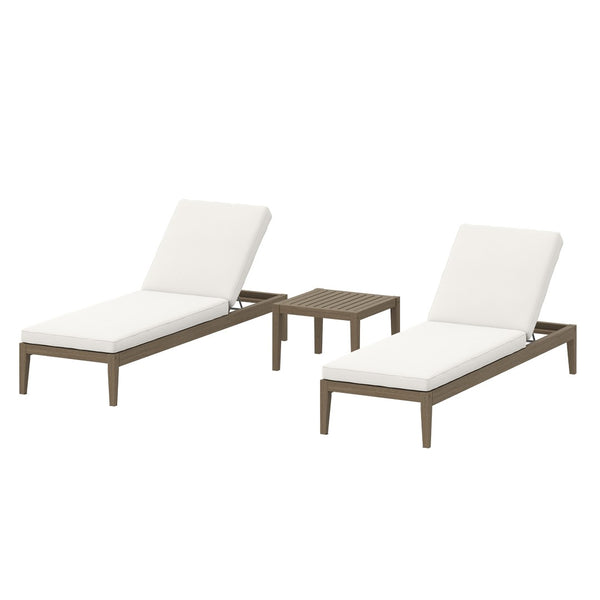 Modway Furniture Northlake 3-Piece Teak Wood Outdoor Lounge Set with Adjustable Chaises & Side Table - Weather Resistant EEI-7276-WGR-WHI