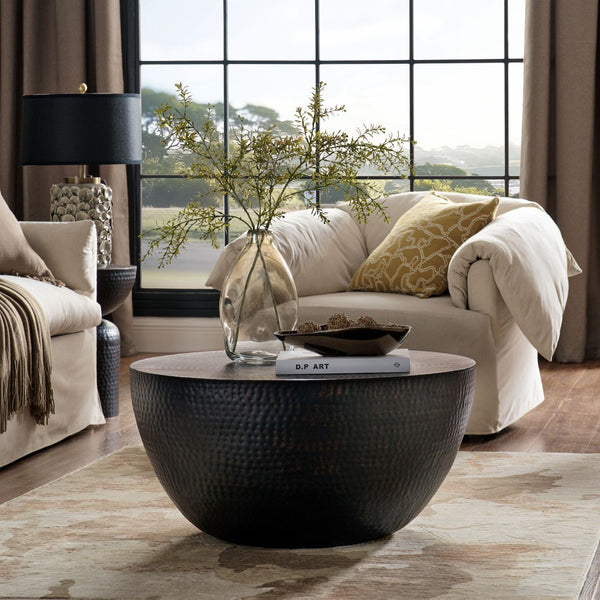 Modway Furniture Mella 32 Inch Hammered Metal Coffee Table – Modern Drum Design, Stylish Focal Point for Living Rooms EEI-7279-BLK