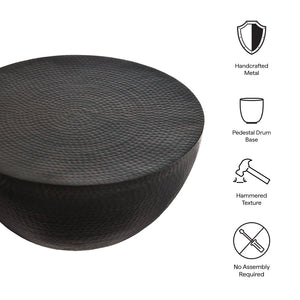 Modway Furniture Mella 32 Inch Hammered Metal Coffee Table – Modern Drum Design, Stylish Focal Point for Living Rooms EEI-7279-BLK