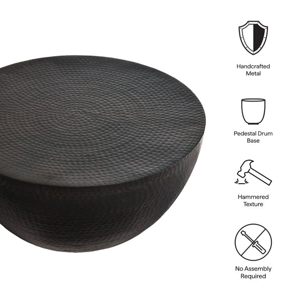 Modway Furniture Mella 32 Inch Hammered Metal Coffee Table – Modern Drum Design, Stylish Focal Point for Living Rooms EEI-7279-BLK