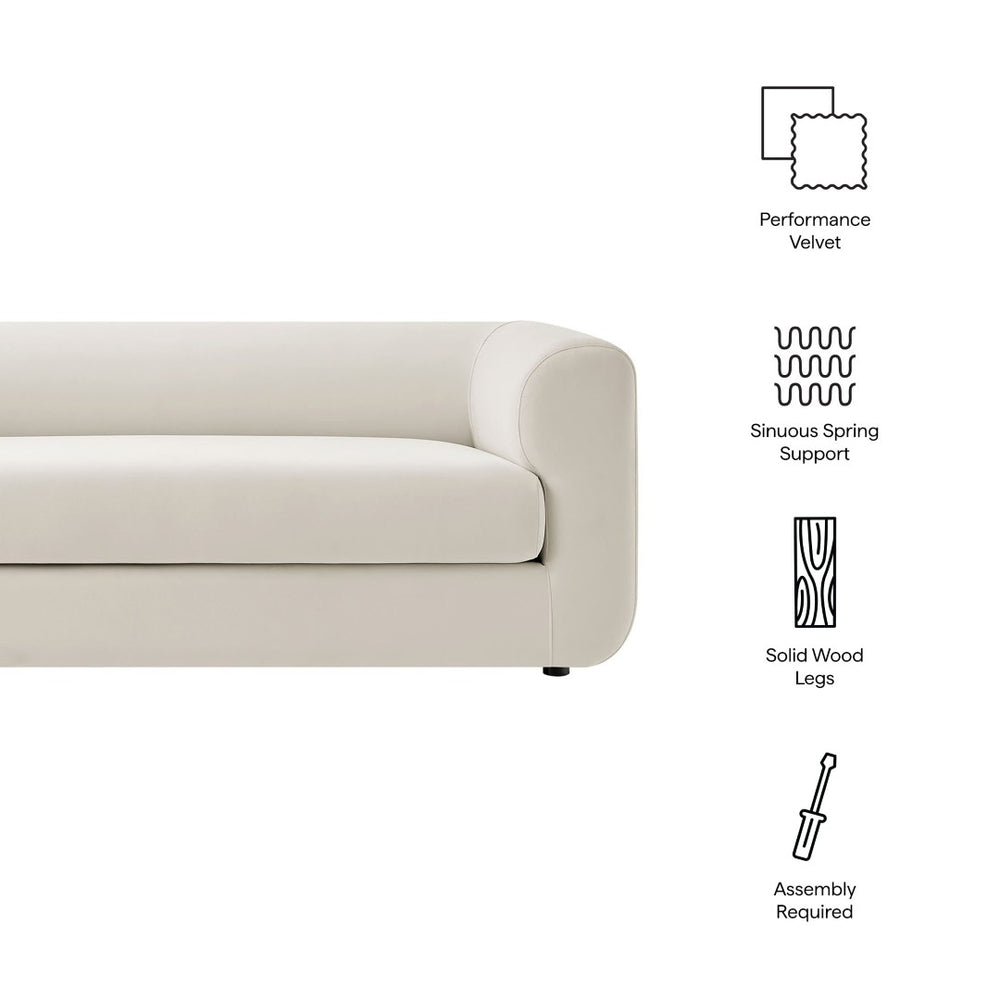 Modway Furniture Leif 89" Performance Velvet Sofa - Modern Tuxedo Design, Stain-Resistant, Deep Seating Comfort Alabaster EEI-7281-ALA