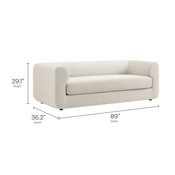 Modway Furniture Leif 89" Performance Velvet Sofa - Modern Tuxedo Design, Stain-Resistant, Deep Seating Comfort Alabaster EEI-7281-ALA