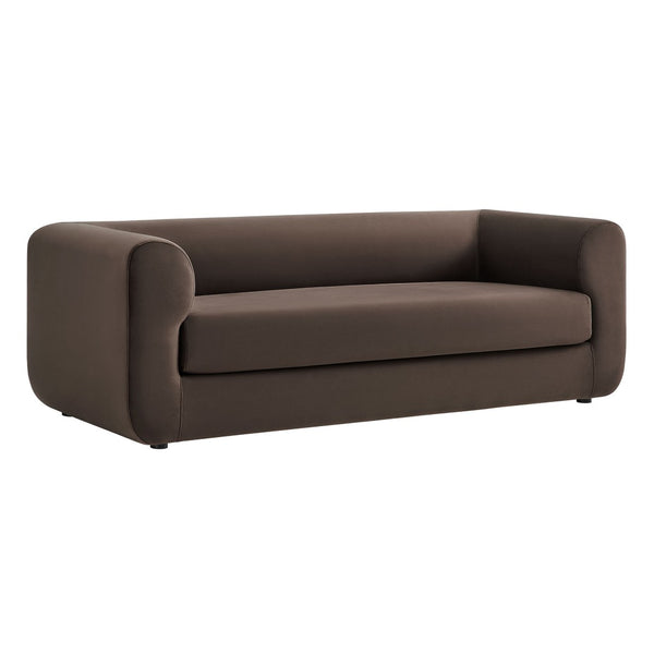 Modway Furniture Leif 89" Performance Velvet Sofa - Modern Tuxedo Design, Stain-Resistant, Deep Seating Comfort Chocolate Brown EEI-7281-CHB