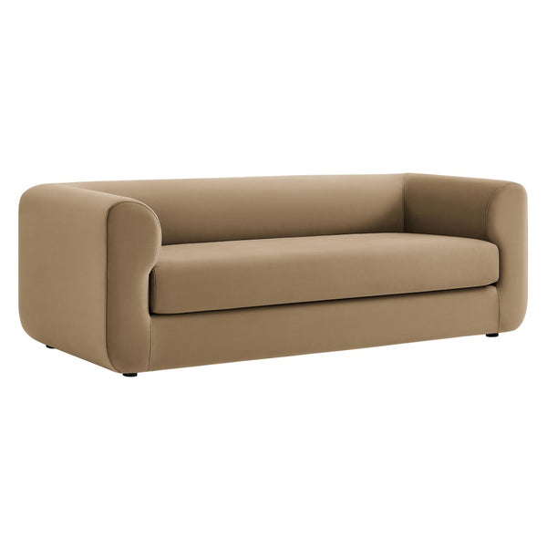 Modway Furniture Leif 89" Performance Velvet Sofa - Modern Tuxedo Design, Stain-Resistant, Deep Seating Comfort Taupe EEI-7281-TAU