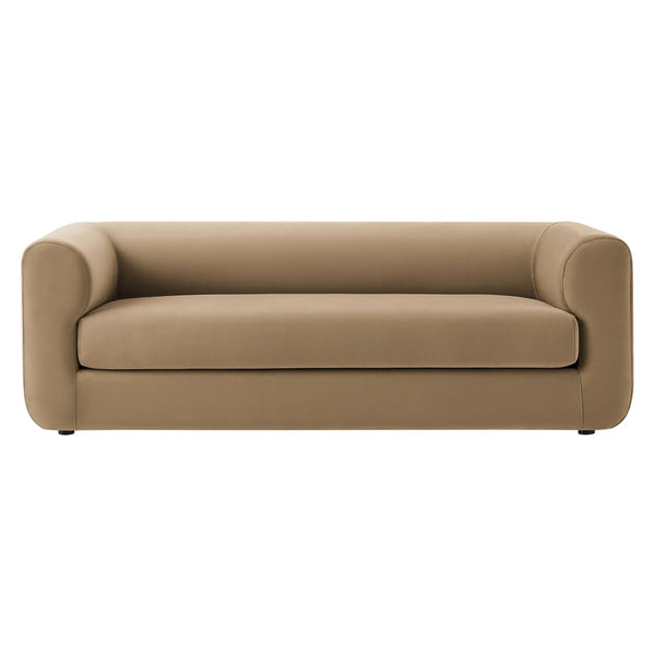 Modway Furniture Leif 89" Performance Velvet Sofa - Modern Tuxedo Design, Stain-Resistant, Deep Seating Comfort Taupe EEI-7281-TAU