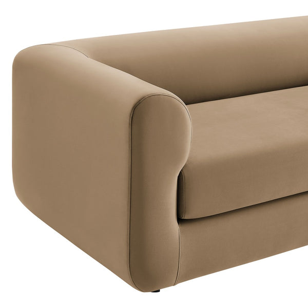 Modway Furniture Leif 89" Performance Velvet Sofa - Modern Tuxedo Design, Stain-Resistant, Deep Seating Comfort Taupe EEI-7281-TAU