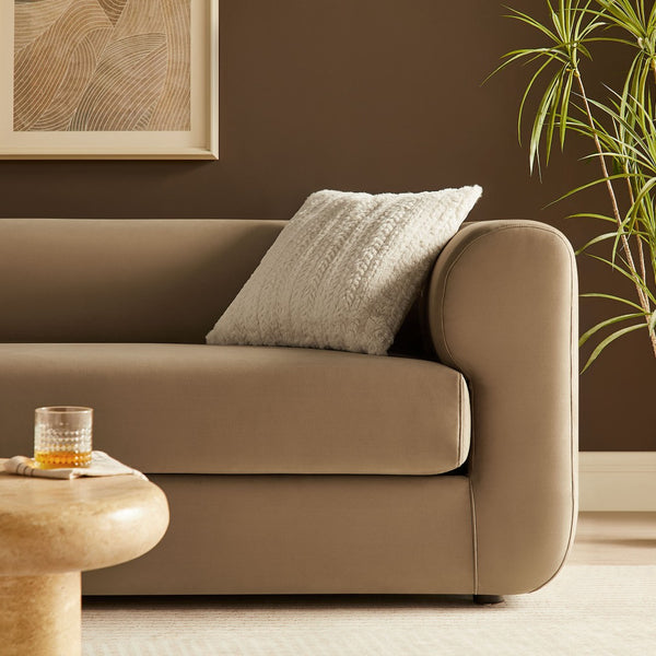 Modway Furniture Leif 89" Performance Velvet Sofa - Modern Tuxedo Design, Stain-Resistant, Deep Seating Comfort Taupe EEI-7281-TAU