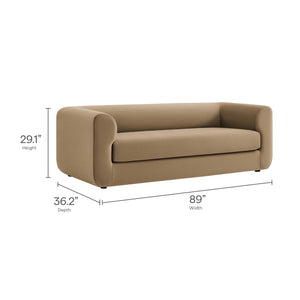Modway Furniture Leif 89" Performance Velvet Sofa - Modern Tuxedo Design, Stain-Resistant, Deep Seating Comfort Taupe EEI-7281-TAU