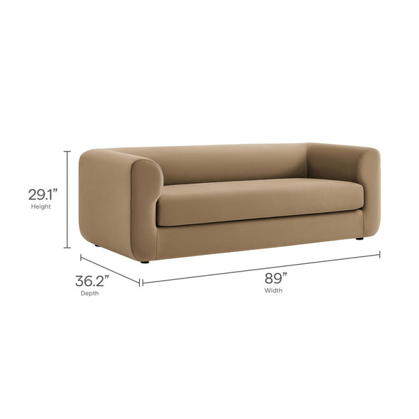 Modway Furniture Leif 89" Performance Velvet Sofa - Modern Tuxedo Design, Stain-Resistant, Deep Seating Comfort Taupe EEI-7281-TAU