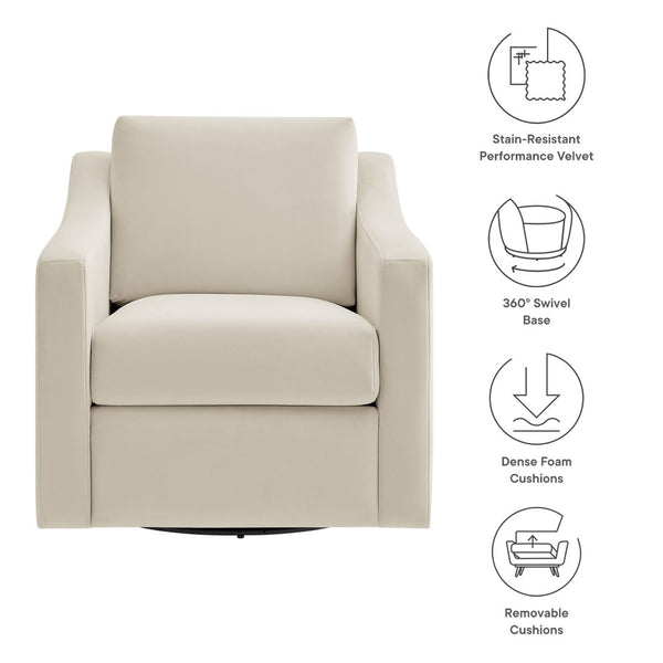 Modway Furniture Liora Performance Velvet Swivel Accent Chair - Durable Comfort for Living Rooms & Reading Nooks Alabaster EEI-7282-ALA