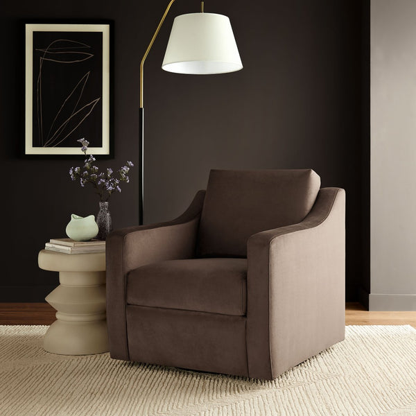 Modway Furniture Liora Performance Velvet Swivel Accent Chair - Durable Comfort for Living Rooms & Reading Nooks Chocolate EEI-7282-CHB