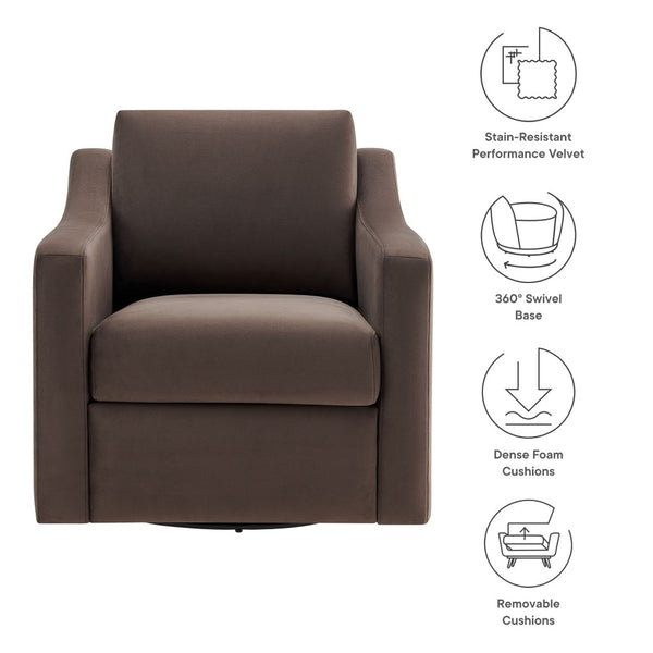 Modway Furniture Liora Performance Velvet Swivel Accent Chair - Durable Comfort for Living Rooms & Reading Nooks Chocolate EEI-7282-CHB