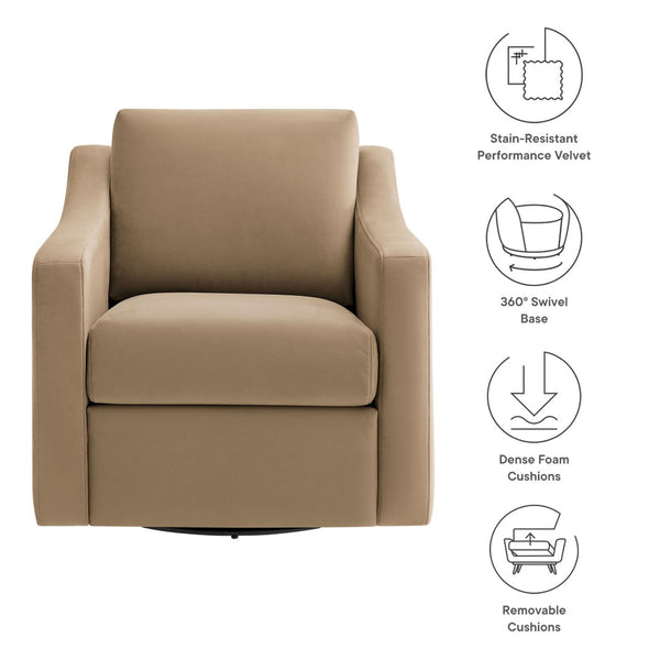 Modway Furniture Liora Performance Velvet Swivel Accent Chair - Durable Comfort for Living Rooms & Reading Nooks Taupe EEI-7282-TAU