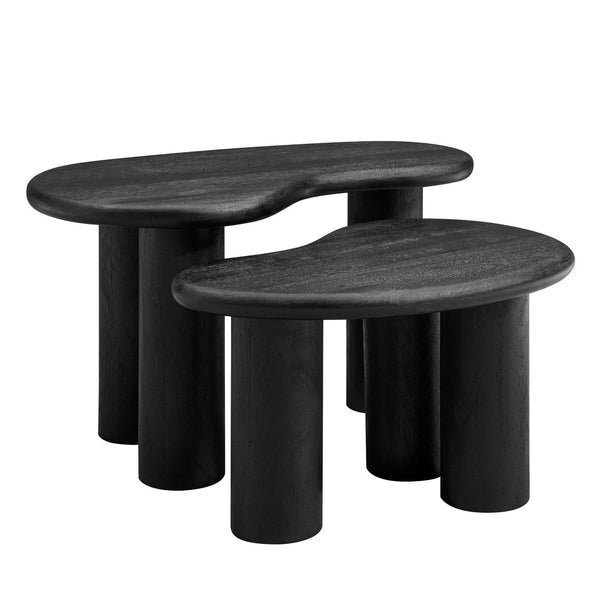 Modway Furniture Hackney Mango Wood Nesting Coffee Table Set - Modern Sculptural Design for Versatile Living Spaces Black EEI-7283-BLK