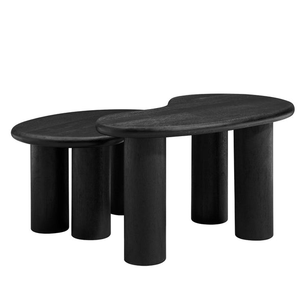 Modway Furniture Hackney Mango Wood Nesting Coffee Table Set - Modern Sculptural Design for Versatile Living Spaces Black EEI-7283-BLK