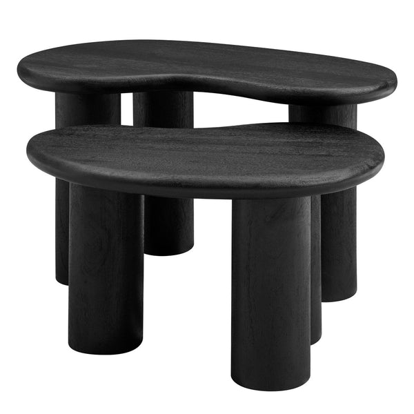 Modway Furniture Hackney Mango Wood Nesting Coffee Table Set - Modern Sculptural Design for Versatile Living Spaces Black EEI-7283-BLK