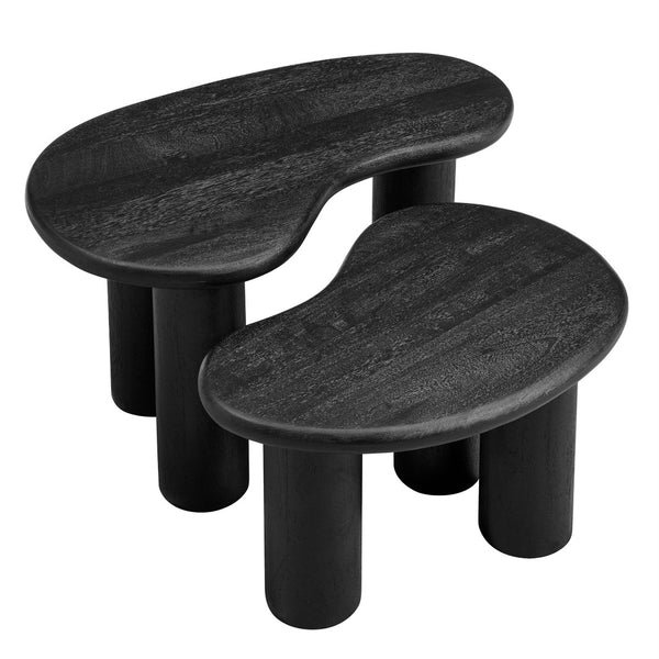 Modway Furniture Hackney Mango Wood Nesting Coffee Table Set - Modern Sculptural Design for Versatile Living Spaces Black EEI-7283-BLK