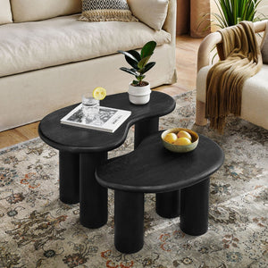 Modway Furniture Hackney Mango Wood Nesting Coffee Table Set - Modern Sculptural Design for Versatile Living Spaces Black EEI-7283-BLK