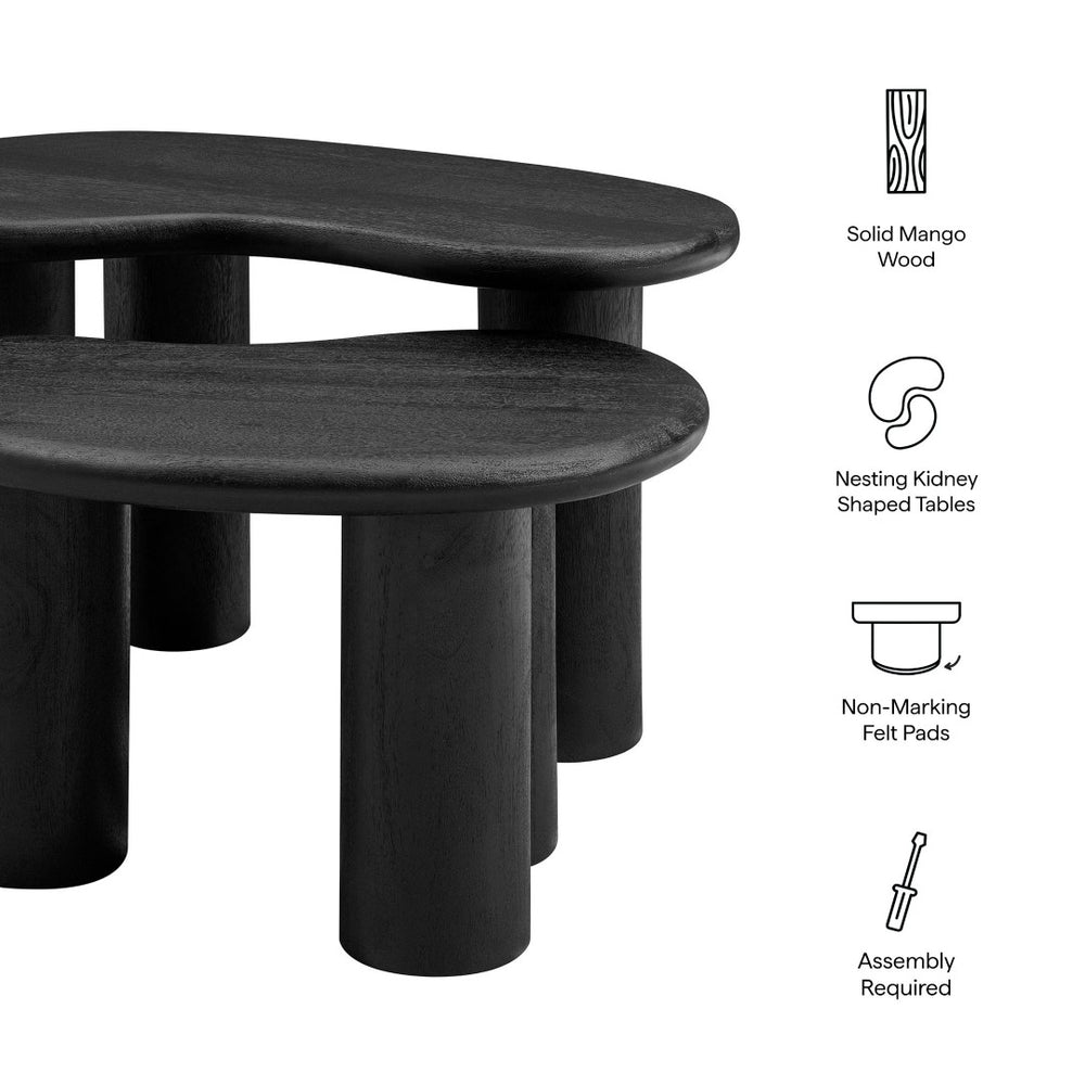 Modway Furniture Hackney Mango Wood Nesting Coffee Table Set - Modern Sculptural Design for Versatile Living Spaces Black EEI-7283-BLK