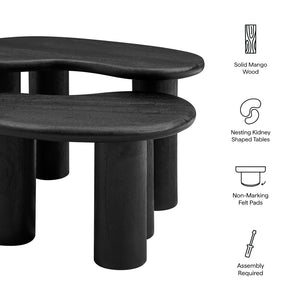 Modway Furniture Hackney Mango Wood Nesting Coffee Table Set - Modern Sculptural Design for Versatile Living Spaces Black EEI-7283-BLK